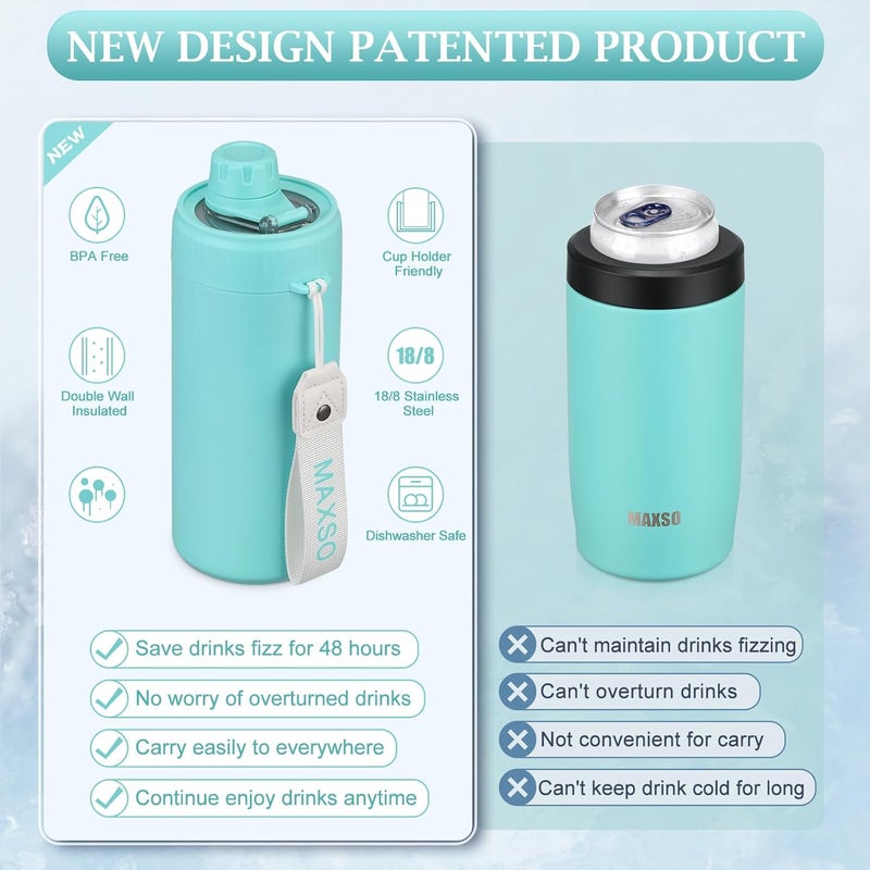 Max&So Sealed Can Cooler Fizz Lid Can Cover for 12 oz Regular, Slim Skinny Cans & As Thermal Bottle, 4-in-1 Insulated Vacuum Stainless Steel Carbonated Cold Drink Holder - Turquoise - Image 4
